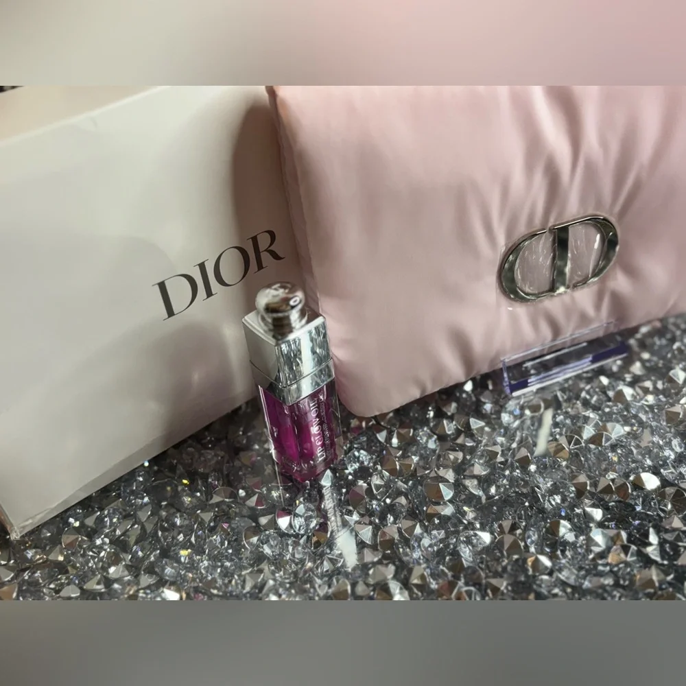 Dior Pink Quilted Clutch with Lip Gloss